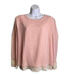 Ursula Of Switzerland Women's Pink Lace Sequins Trim Blouse Size 18 Dressy Event